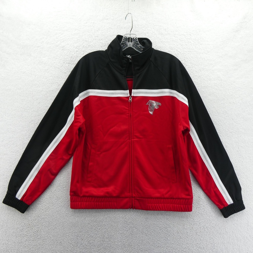 G-III 4Her Jacket Women Medium Atlanta‎ Falcons Red Black Glitter Track Vintage